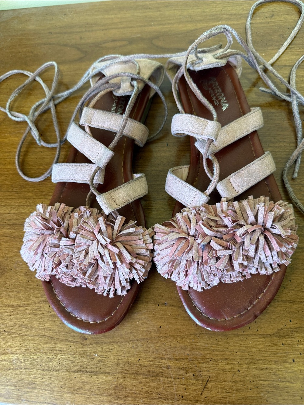 Arizona Jean Company Pink Pom Pom Lace-Up Gladiator Sandals